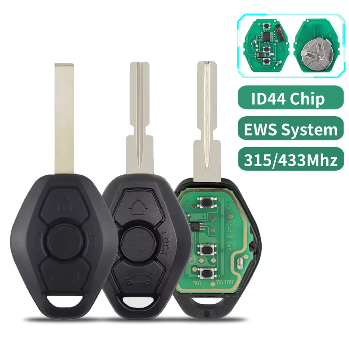 EWS Sytem Car Remote Key for BMW E38 E39 E46 X3 X5 Z3 Z4 1/3/5/7 Series 315/433MHz ID44 Chip Keyless Entry Transmitter