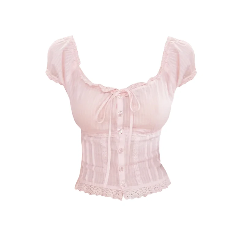 Pure Desire dentelle épissure ort Sve irt femmes été Super belle taille plissée ort oulder Bared haut doux Sle