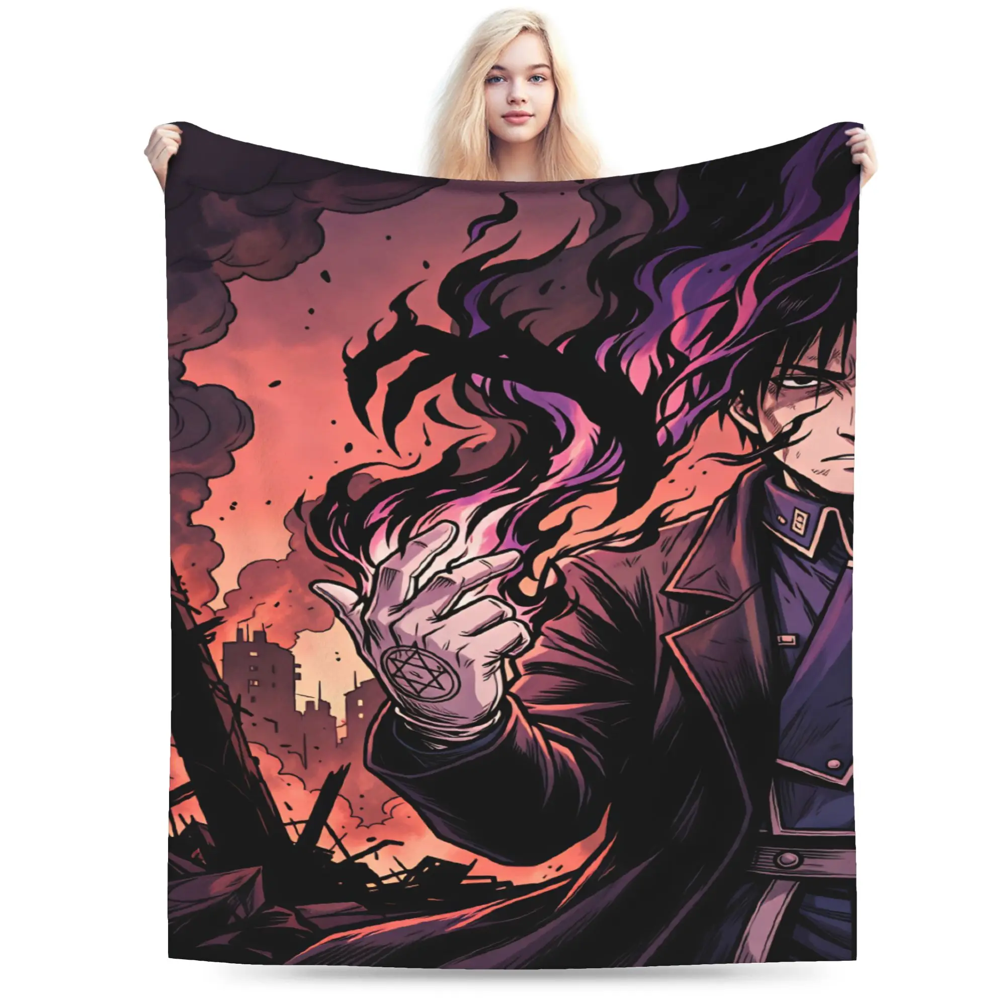 Roy Mustang Blanket Girl Fullmetal Alchemists Flannel Throw Blanket For Sofa Home Warm Comfy Custom Quality Bedspread Gift