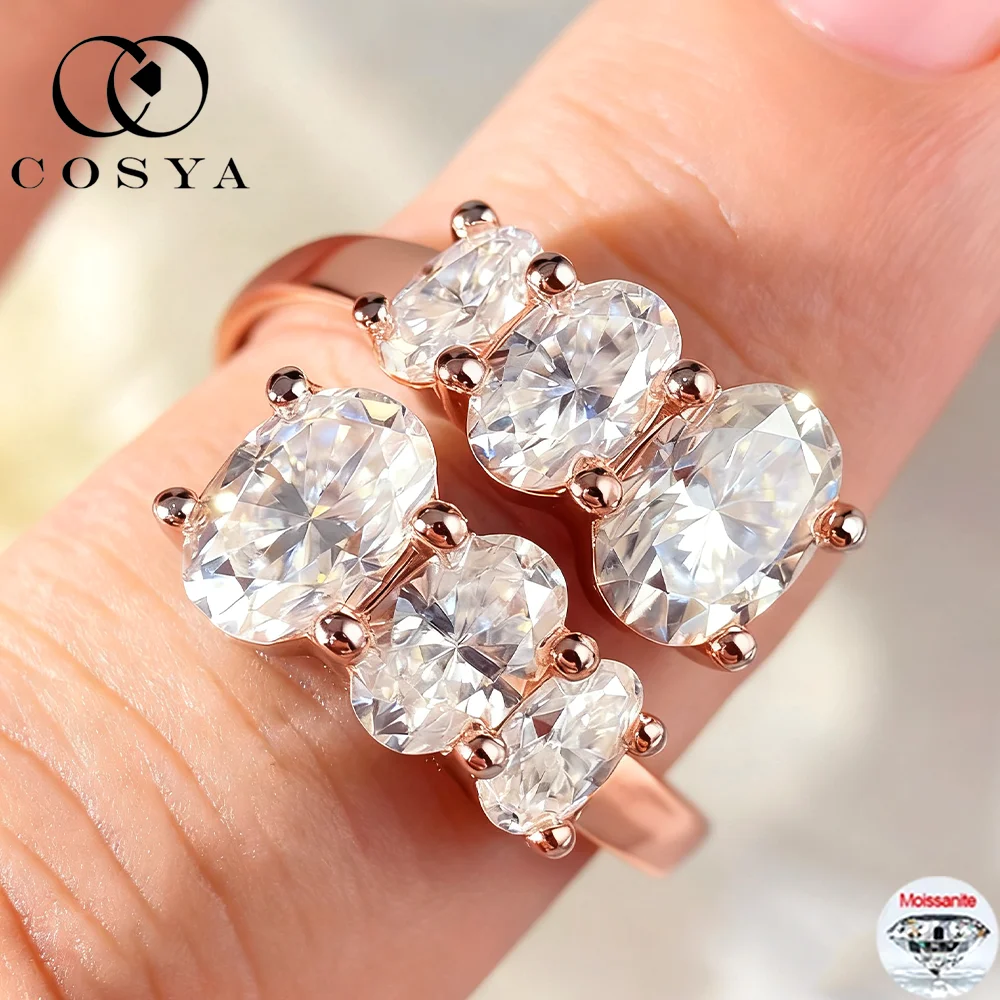 

COSYA 3.6cttw Oval Cut Moissanite Ring For Women S925 Silver Plated 18K Gold Lab Diamond Adjustable Open Ring Wedding Jewelry