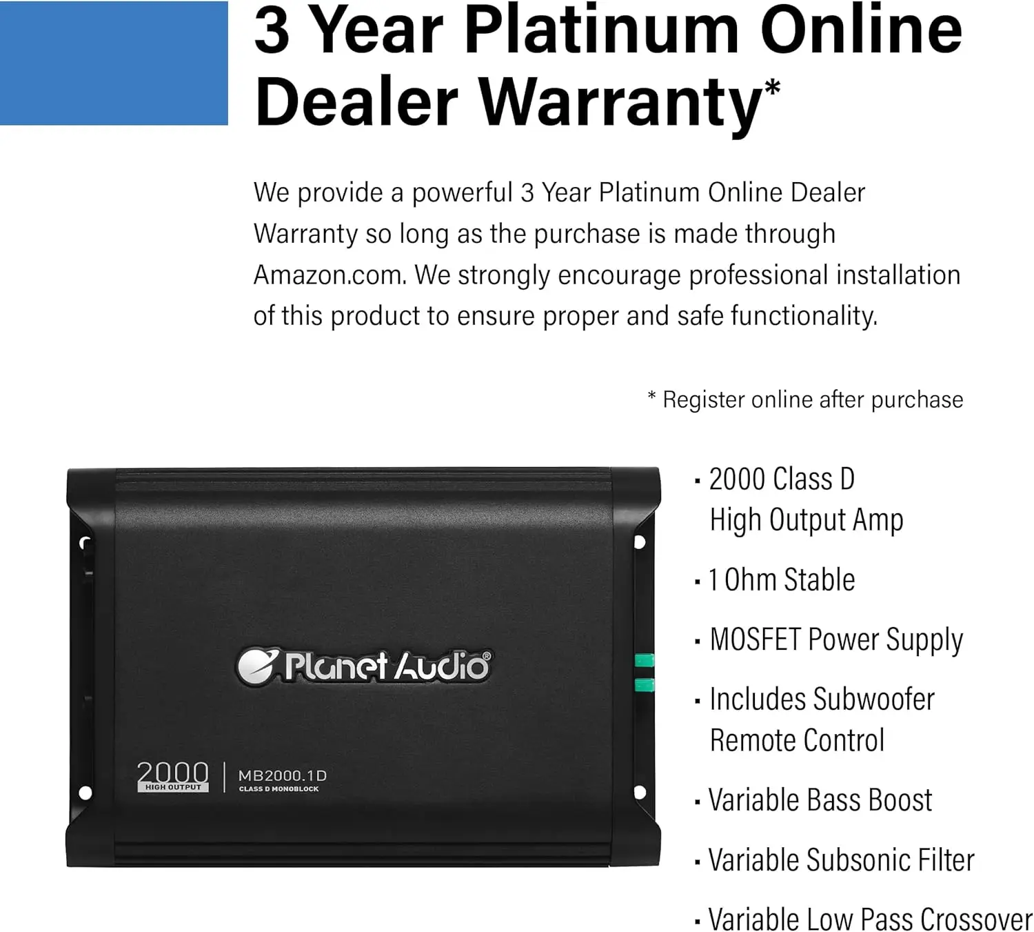 MB2000.1D مضخم صوت أحادي الكتلة من الفئة D، 2000 وات، 1 أوم ثابت، موسفيت، لمكبرات الصوت ومكبرات الصوت