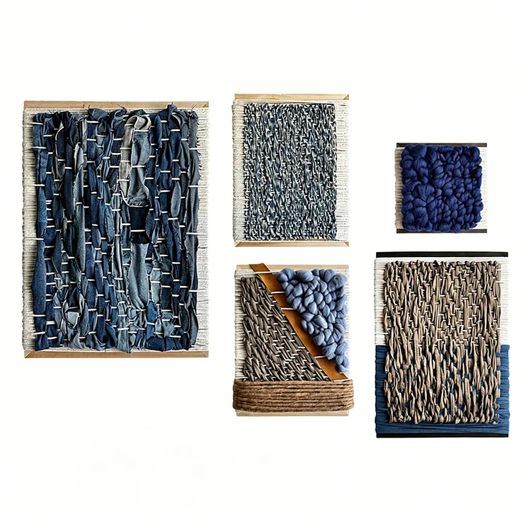 %S_ F Handmade 3D Woven Textile Wall Art Set Wabi Sabi Boho Tapestry Living Room Wall Decor Custom
