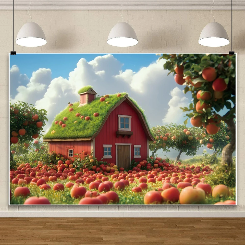 مزرعة بستان الميدان المشهد خلفية الأطفال في الهواء الطلق حفلة عيد ميلاد كعكة الجدول خلفية أبل الفراولة صور استوديو الدعائم