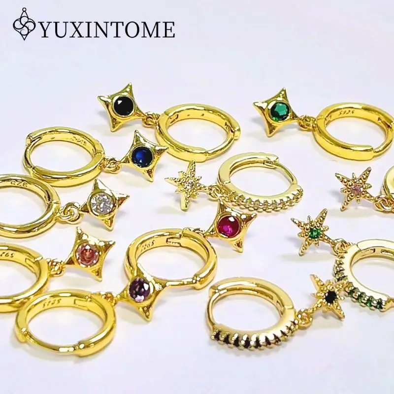 925 Silver Needle Star Pendant Hoop Earrings For Women Multi-color Zircon Luxury Crystal Earrings Fashion Party Jewelry Gifts