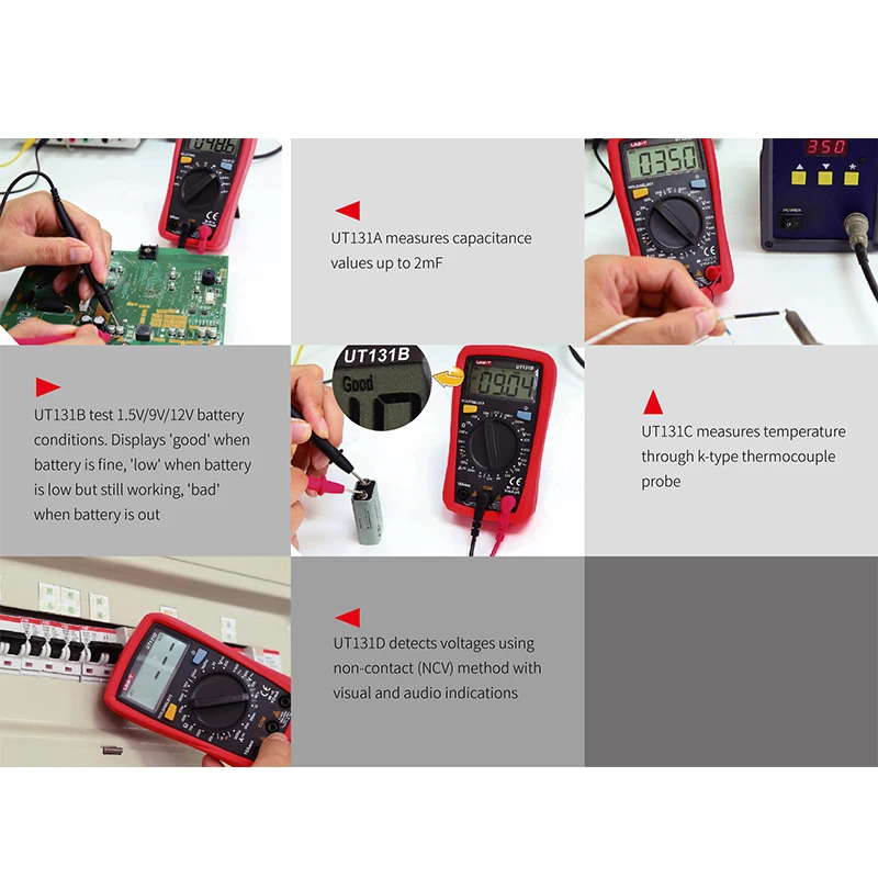 UNI-T جهاز اختبار رقمي متعدد UT131 سلسلة التيار المتناوب تيار مستمر الفولتميتر مقياس التيار الكهربائي 2000 التهم حجم اليد اختبار المقاومة المتعددة ديود