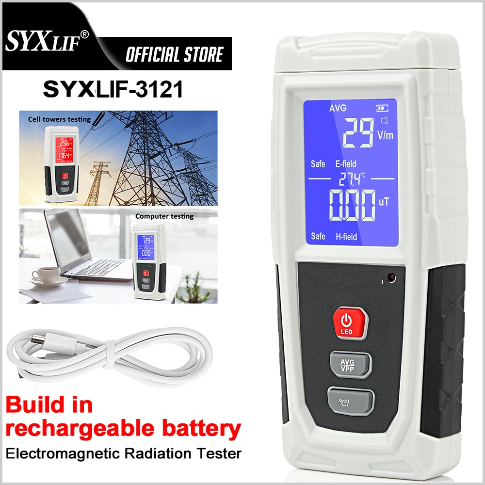 SYXLIF Electromagnetic Radiation Tester Portable Electric Magnetic Field EMF Meter Chargeable Computer Phone Dosimeter Detector