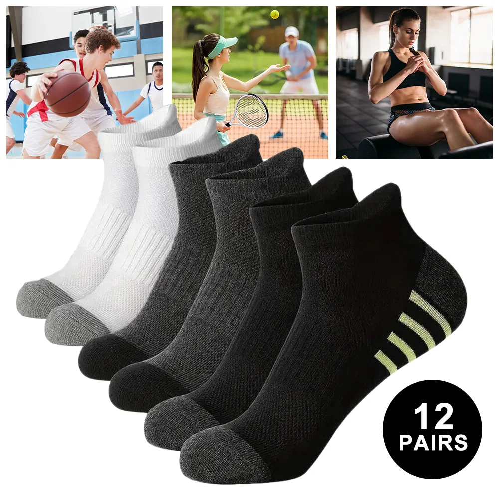 12 Paar Baumwollsocken für Herren und Damen, Sportsocken in Unifarben, Kurze Socken für Männer, Atmungsaktive Knöchelsocken für Radfahren und Sommer-Laufen