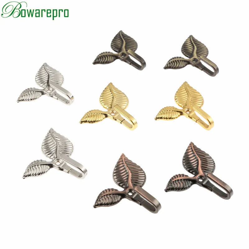 2Pcs Bronze Vintage Leaf Design Drapery Curtain Tieback Hold Back Hooks Multifunction Wall Hook Clothes Hats Hanger Hanging Tool