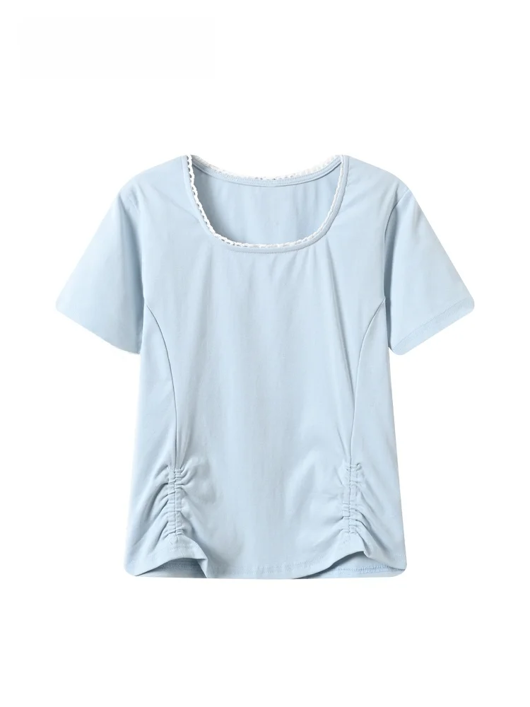 

plus Size Women's Short Sleeve T-Shirt Summer New Style Casual Loose Fit Square Collar Casual Shoulder Cotton Blend Top