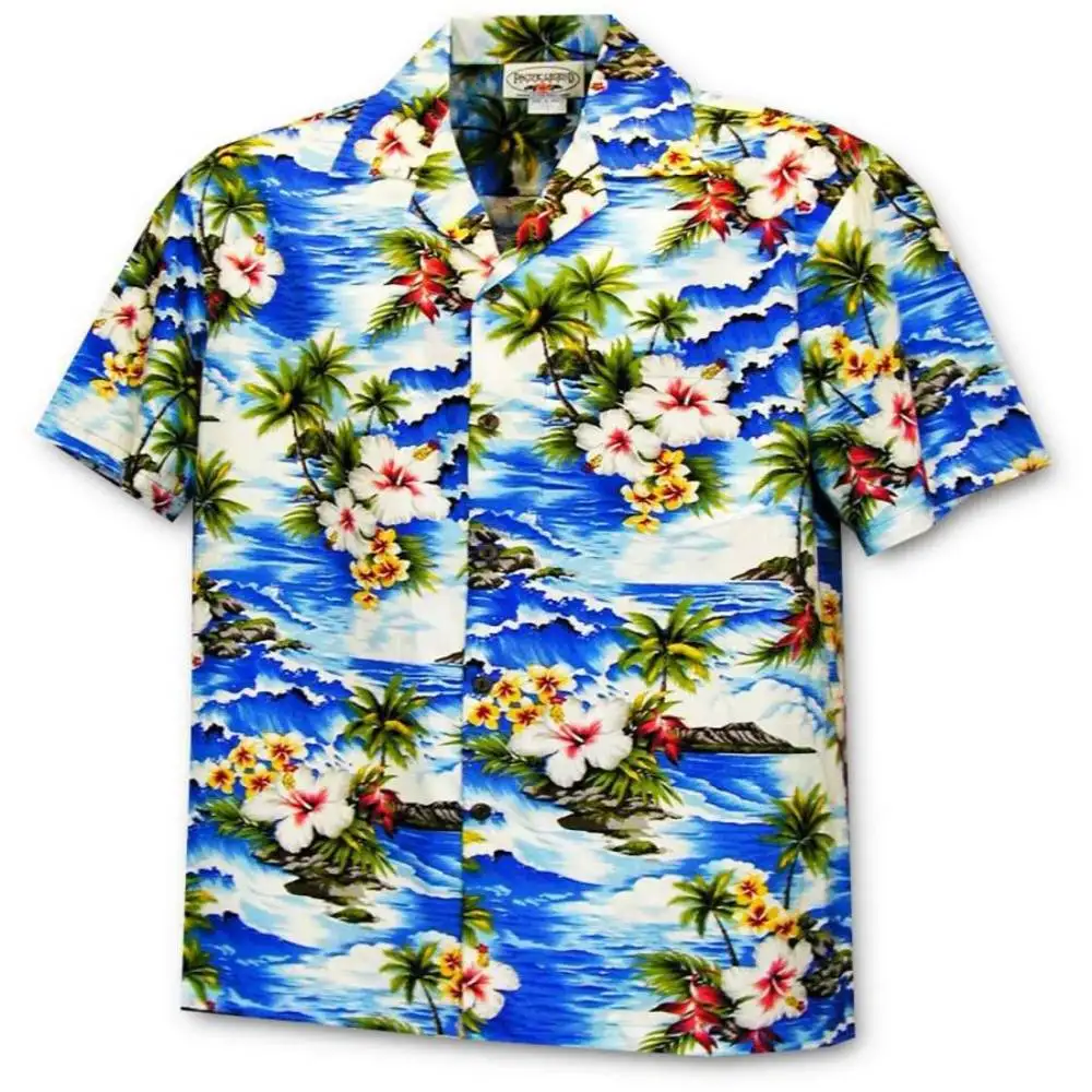 Hot Sale Men's shirt Hawaiian Summer Beach Short Sleeve Oversize Blue Ocean Men's clothing Summer Vacation