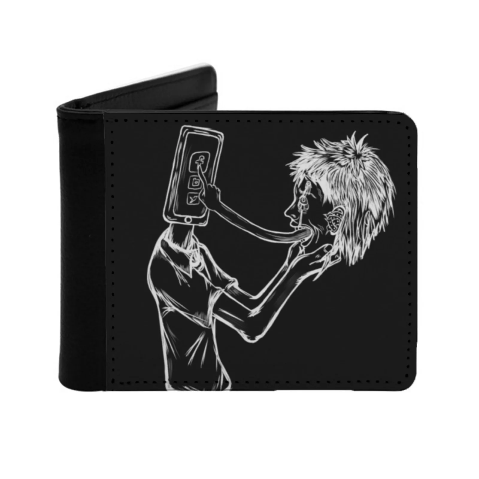 Where's The World ? Men's Wallet Pu Leather Wallet Multifunction Credit Card Purse Gothic Dark Black Modern Abstract Curious