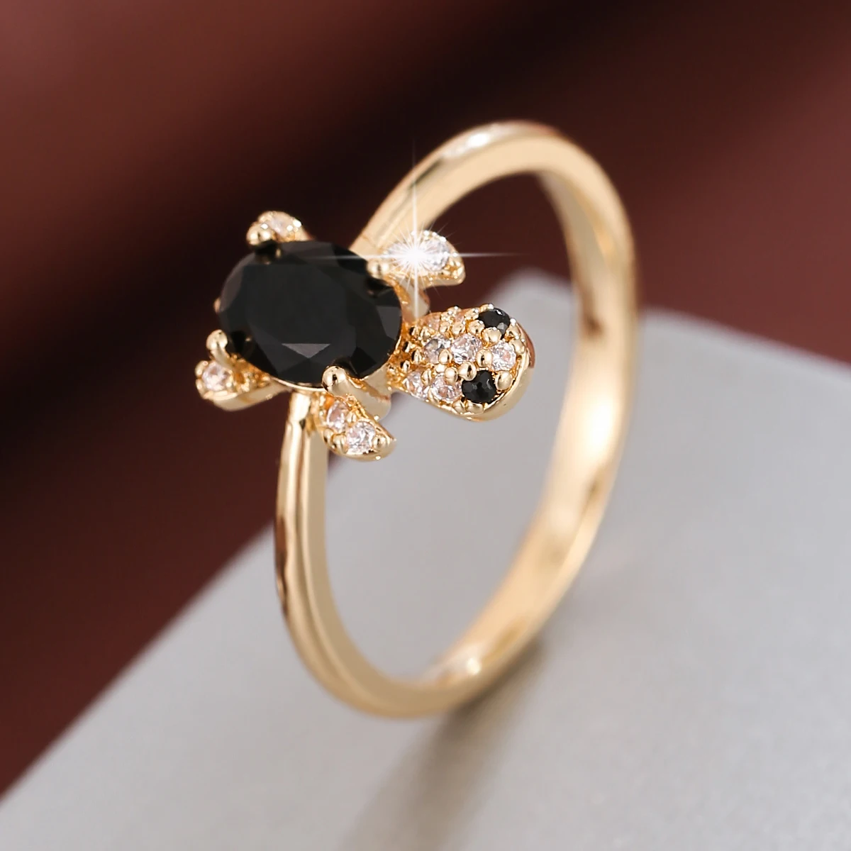 خاتم نسائي من الزركونيا الاصطناعية بتصميم سلحفاة على شكل حيوان لطيف لإكسسوارات مجوهرات الحفلات اليومية