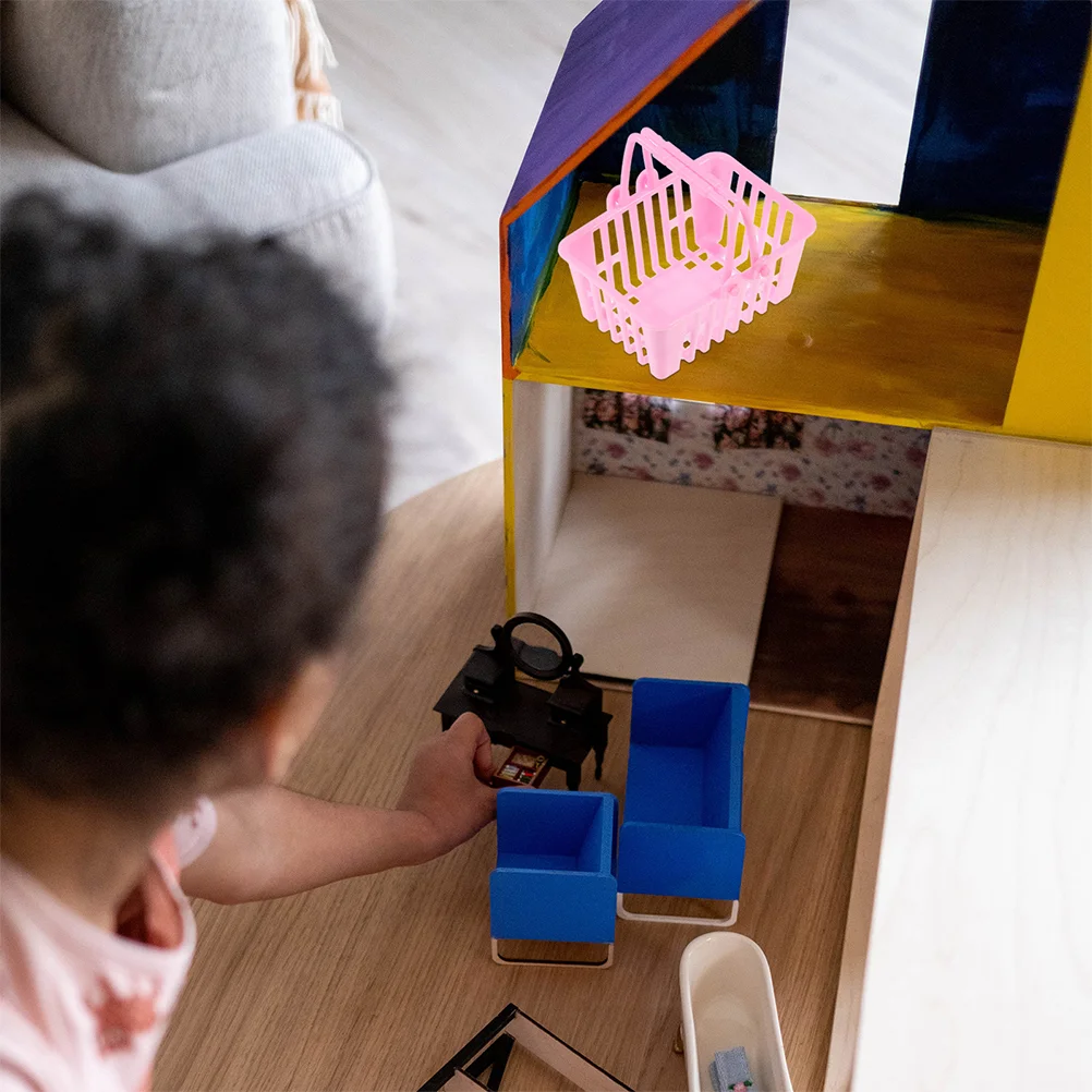 Mini cestas de compras para niños, canastas pequeñas para dulces, modelo de casa de muñecas, muebles para decoración de casa de muñecas