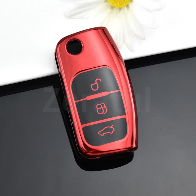 For Ford Kuga Escape Falcon Fiesta Focus 2 Ecosport B-Max C-Max Eco Sport Galaxy TPU Shell Fob Car Key Case Cover Accessories