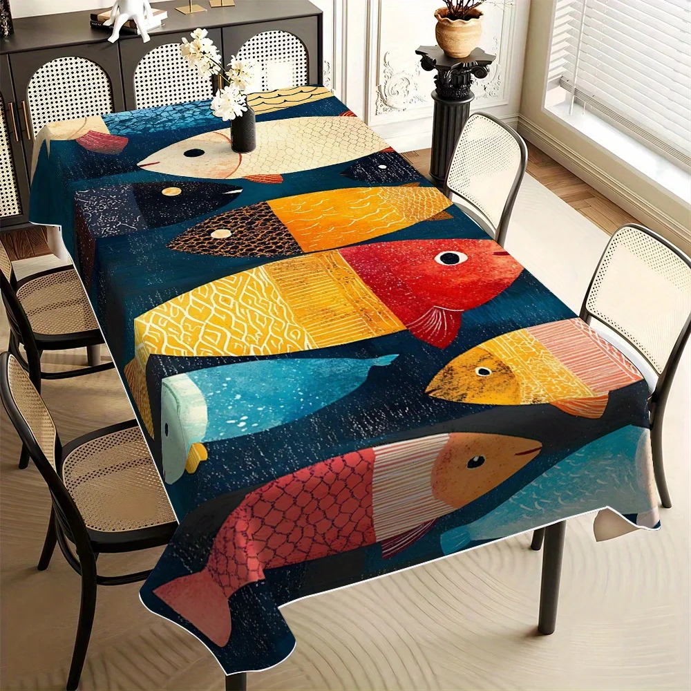 Summer Fish Pattern Rectangle Tablecloth for Table Decor Reusable Farmhouse Kitchen Dining Tablecloth Holiday Party Decor
