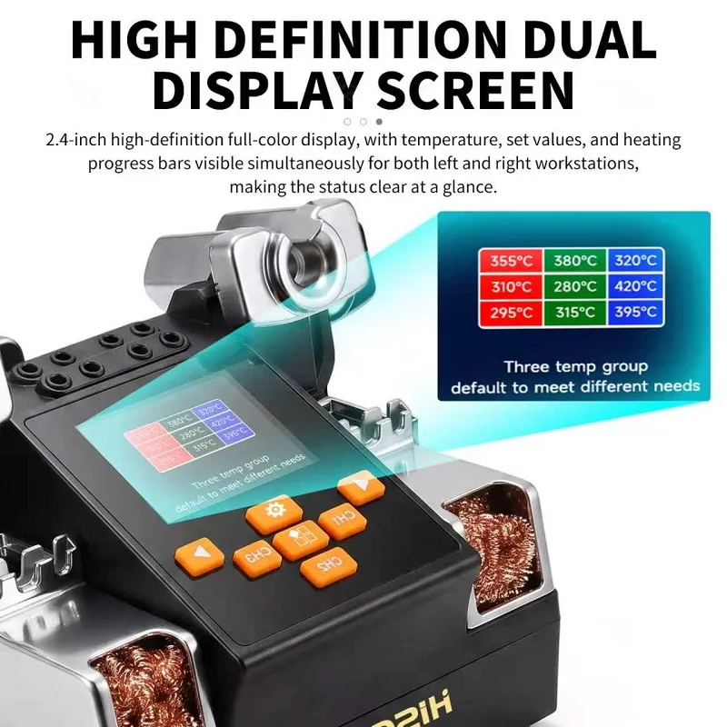 HISEECON H9 Dual Soldering Rework Station 200W Rapid Heating Welding for PCB & Chip Repair Compatible C115 C210 Handle