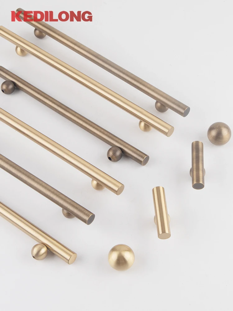 KEDLO Solid Brass French Surface Cabinet Drawer Gold Handle Modern European Ball Base Antique BrassLong Handle