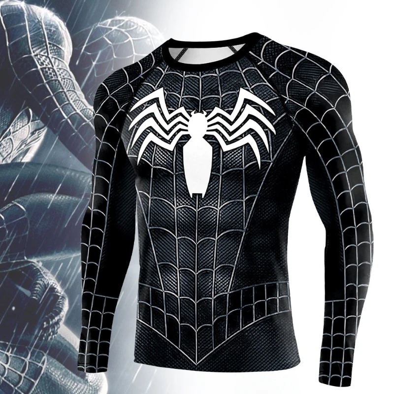 

Superhero Compression Shirt Black Spidermen Printed Cosplay Costume Halloween Carnival Party Long Sleeve Gym Fitness Top