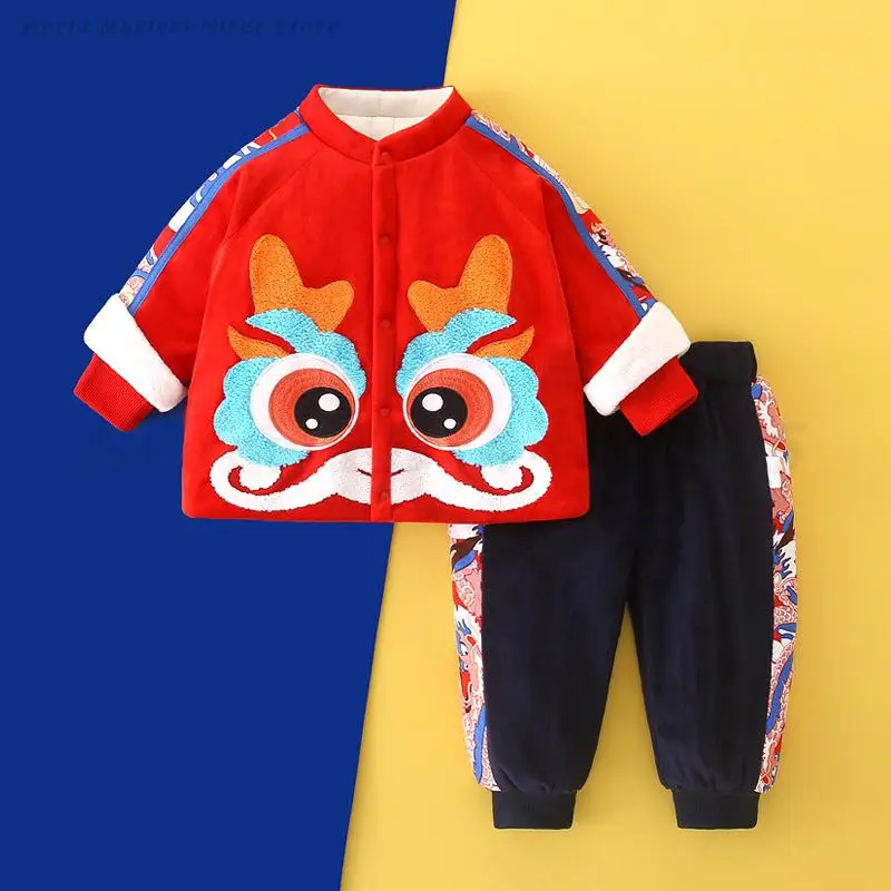 

Kids Baby Tang Suit Autumn Winter Thicken New Year's Clothing Set Chinese Traditional Hanfu Spring Festival Photography Costume
