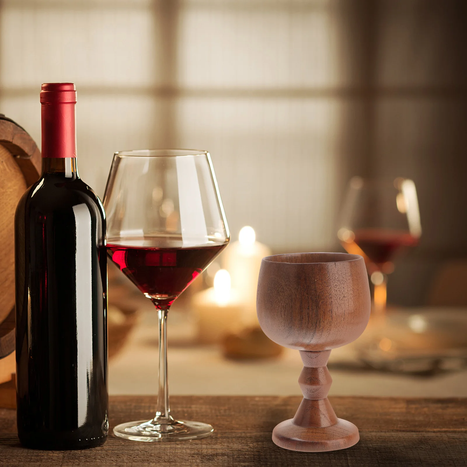 

Wooden Wine Glass Set 6 Solid Wood Goblets Vintage Stem Cups Unbreakable Eco Friendly Safe Heat Insulated Picnic BBQ Banquet