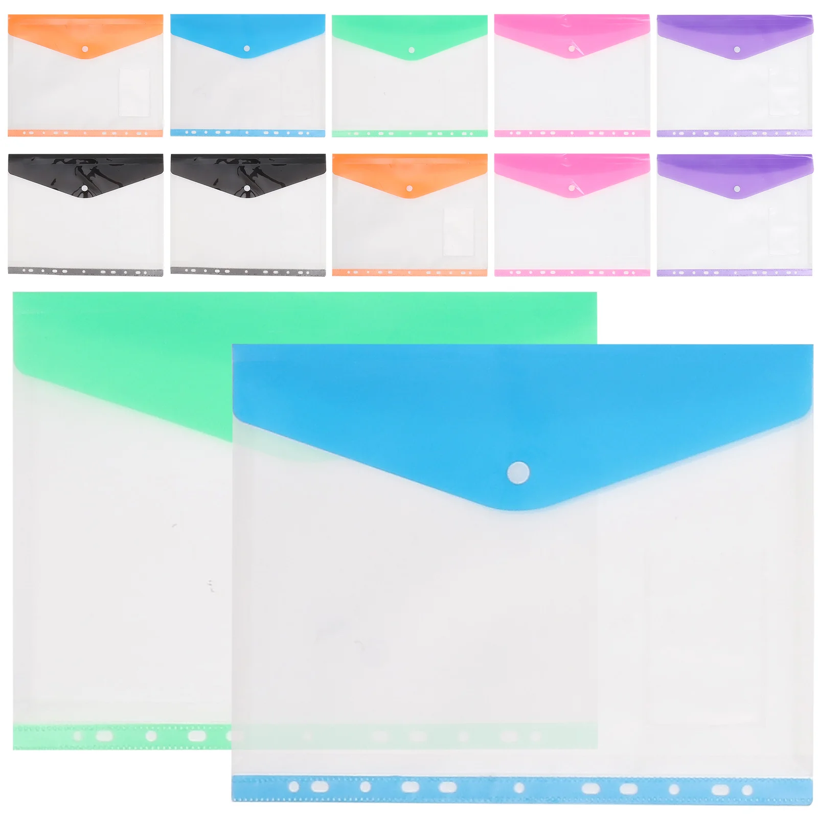 

12pcs File Folder Inserts Clear Document Snap Button Binder Pockets Office Storage Organizer Transparent File Bags Loose Leaf