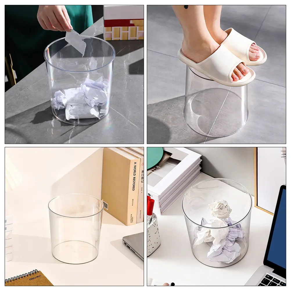 

2Pcs Large Plastic Trash Can Transparent Garbage Bucket for Kitchen Bathroom Bedroom Office Waste Paper Storage and Disposal