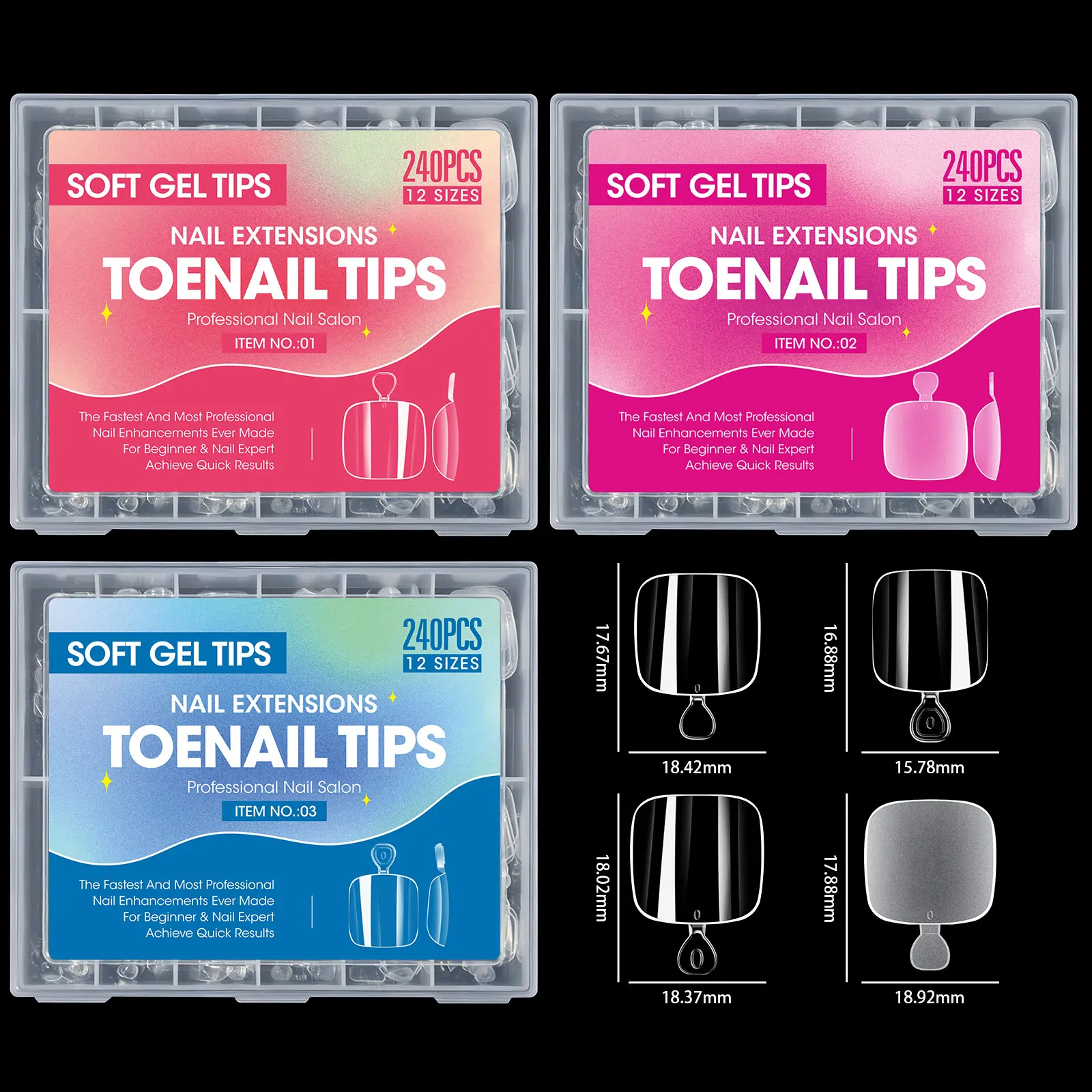 160/240/320Pcs Square Soft Gel Toe Nail Tips Clear/Matte Full Cover False Toenails DIY Extension Press On Toes Nails No Grinding