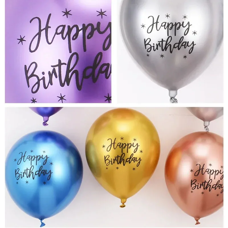 10pcs Birthday Balloons Chrome Latex Happy Birthday Printed Pattern Baby Shower Balloon Metal Birthday Party Decorations Globos