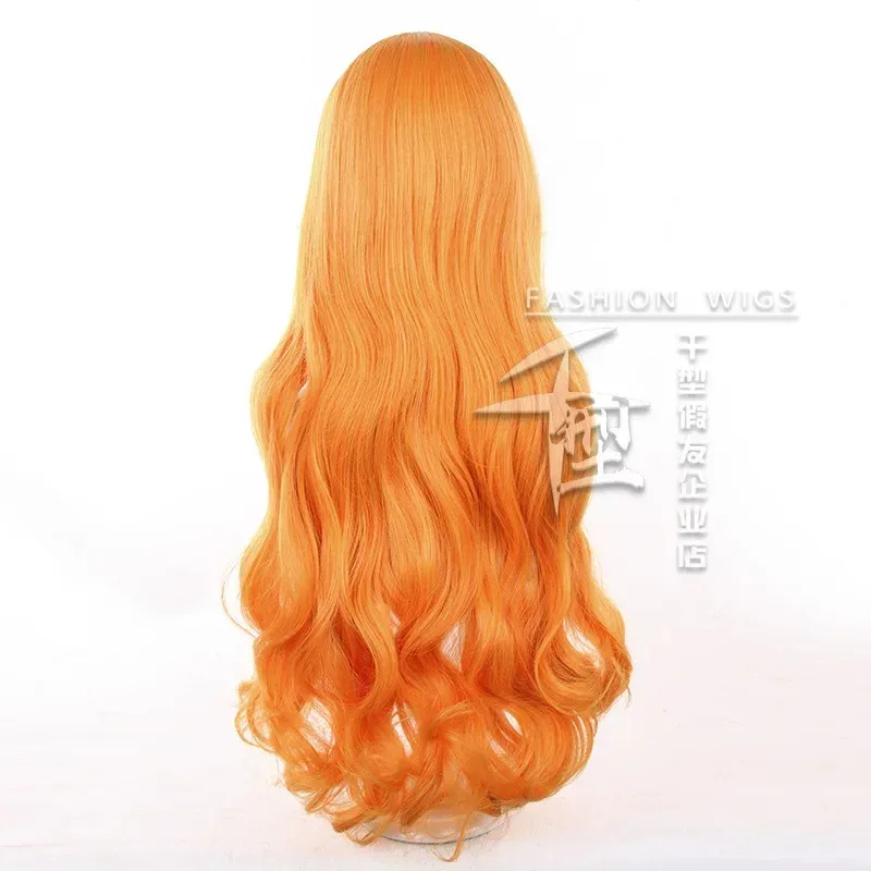 2025 aaa أنيمي 1 قطعة شعر مستعار تأثيري طويل برتقالي مجعد نامي الباروكات مقاومة للحرارة الشعر الاصطناعية هالوين + قبعة #4