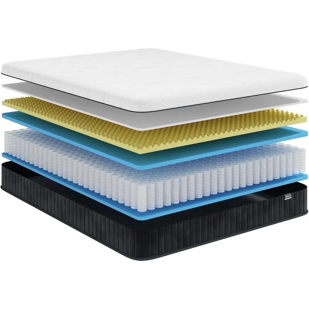 12-дюймовый гибридный матрас размера «queen-size», матрас в штучной упаковке, снимающий давление и без стекловолокна.