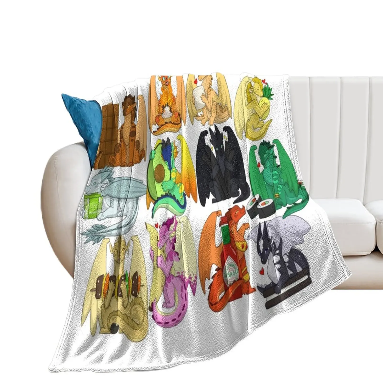 Wings of Fire Chibis with FOOOOD Throw Blanket Plaid on the sofa Loose Blankets