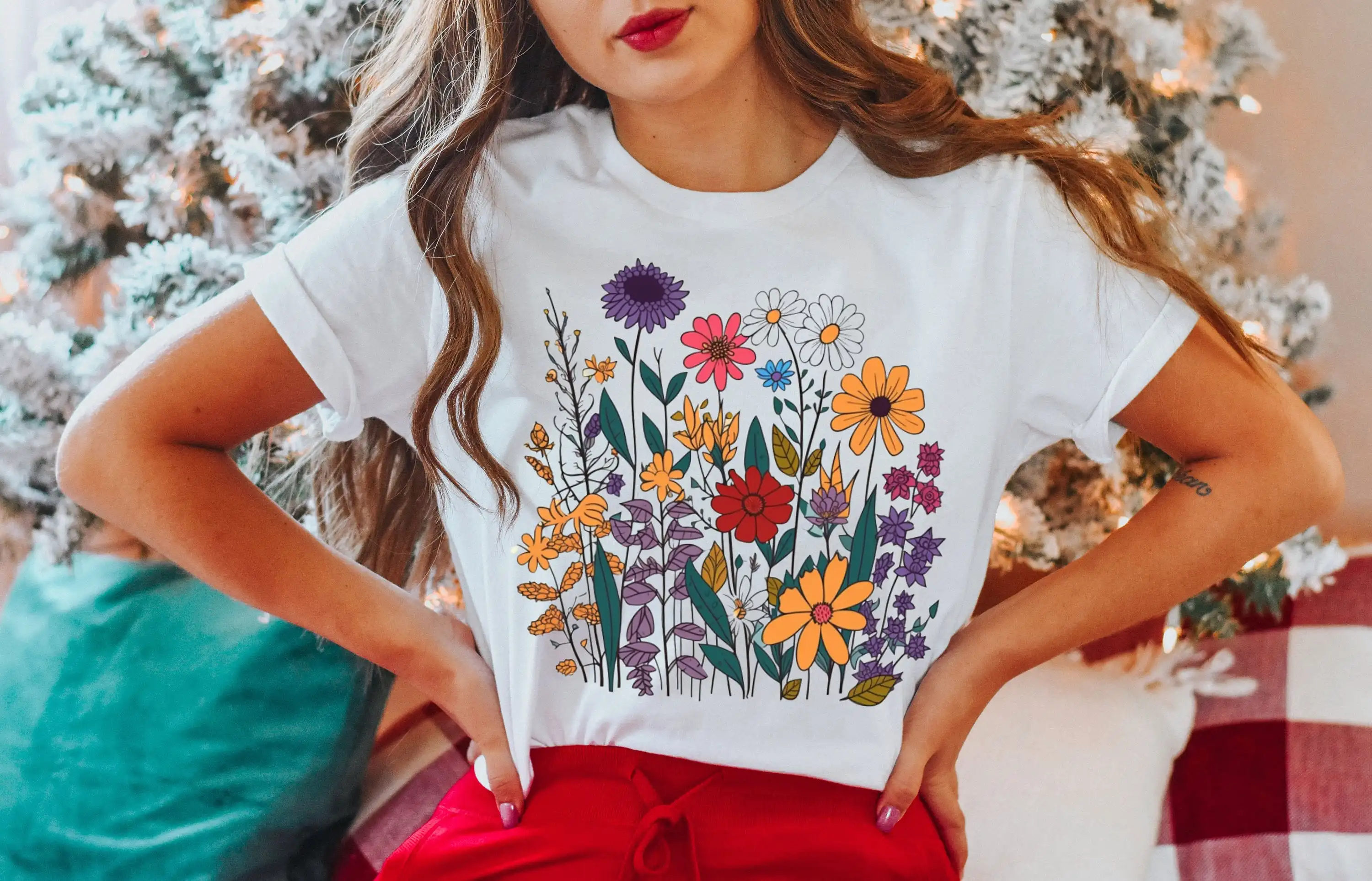 Wildflower Print Shirt For Women Botanical Graphic Tee Gift Nature Lovers Shirts Flower Cool