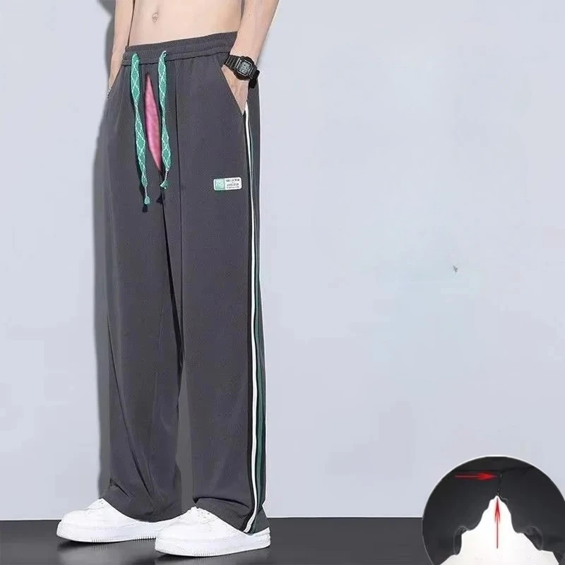 

2026 весна-лето длинные брюки из ледяного шелка для мужчин уличные дышащие тонкие спортивные брюки с невидимой молнией модные универсальные
