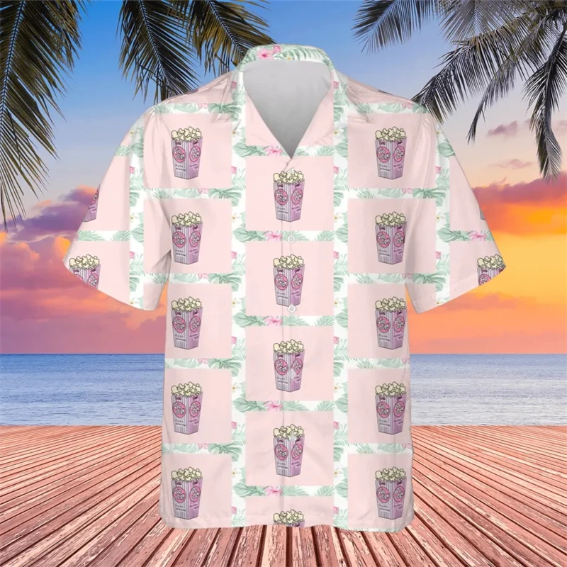 Cute Popcorn Graphic Female Blouses Funny Snack Puffed Rice Shirts For Men Kawaii Hawaiian Beach Shirt Cartoon Lapel Blouse Tops