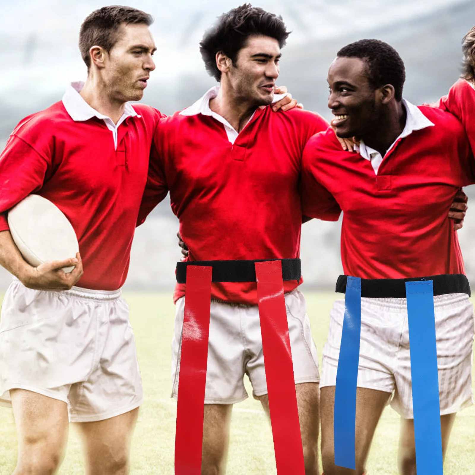 2 set voetbalvlagriem 2 sets rood blauw 90 cm verstelbare vlaggen voor rugby taille spelaccessoires buitenbenodigdheden