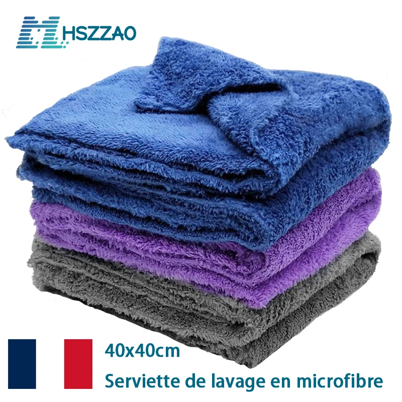 Serviette de nettoyage et de séchage en microfibre pour lavage de voiture, 3/5/10 pièces, chiffon de polissage doux sans bords pour détails de voiture, 40x40cm, 350GSM