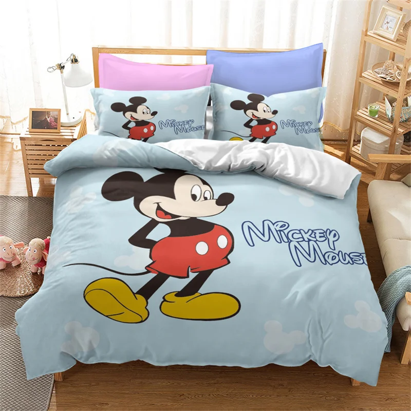 Disney Duvet Cover Sets Mickey Minnie Mouse Quilt Cover Pillow Case Digital Printed Bedding Set Boy Girl