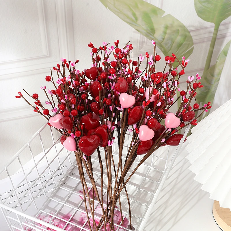 

Pink Red Heart Shape Branch Artificial Flower Arrangement For Home Decor Valentine's Day Wedding Candlelight Dinner Party Decors