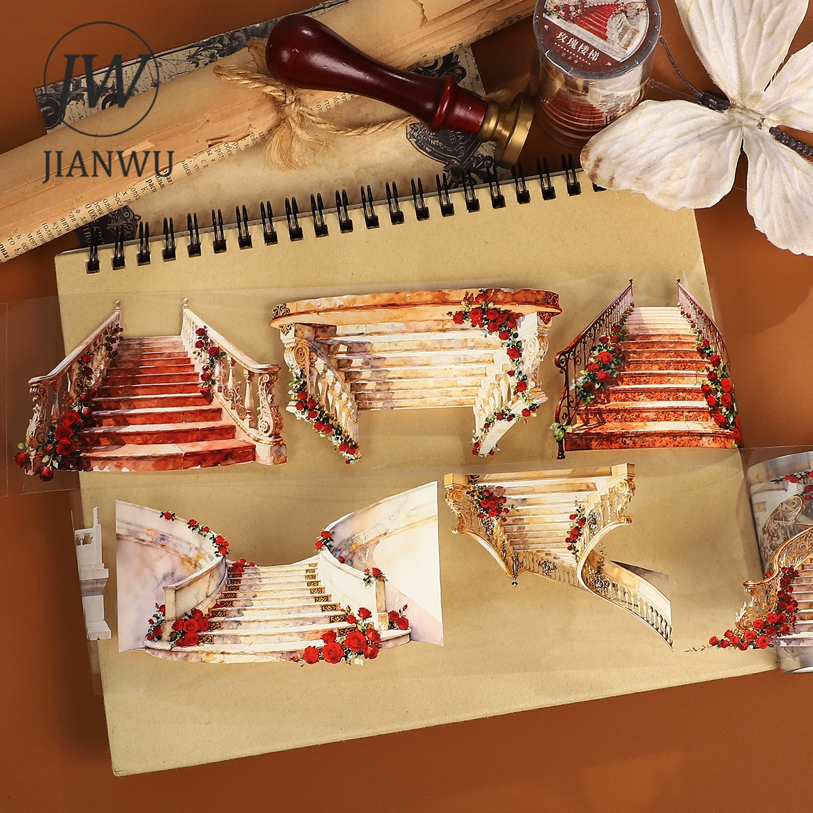 JIANWU 65mm*5m Vintage Flower Stairs Landscape Material Collage Scrapbooking PET Tape Creative DIY Journal Stationery