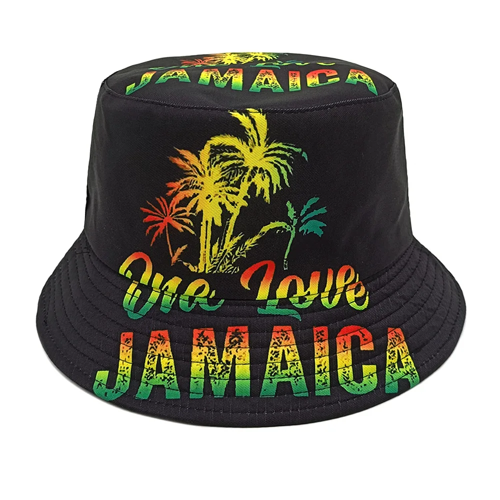 JANAICA One Love Print Bucket Hat Unisex Travel Decorate Panama Women Men Summer Outdoor Sunscreen Fisherman Hats Rasta Reggae