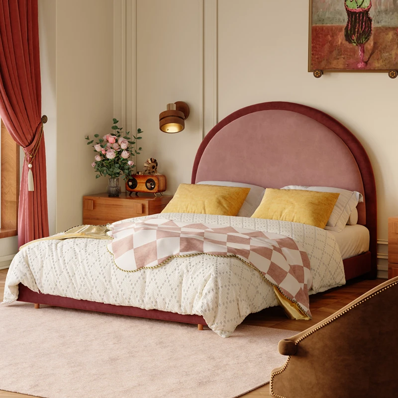 

French cream children's bed girl princess bed/bedroom single bed girl 1m 2 fabric bed