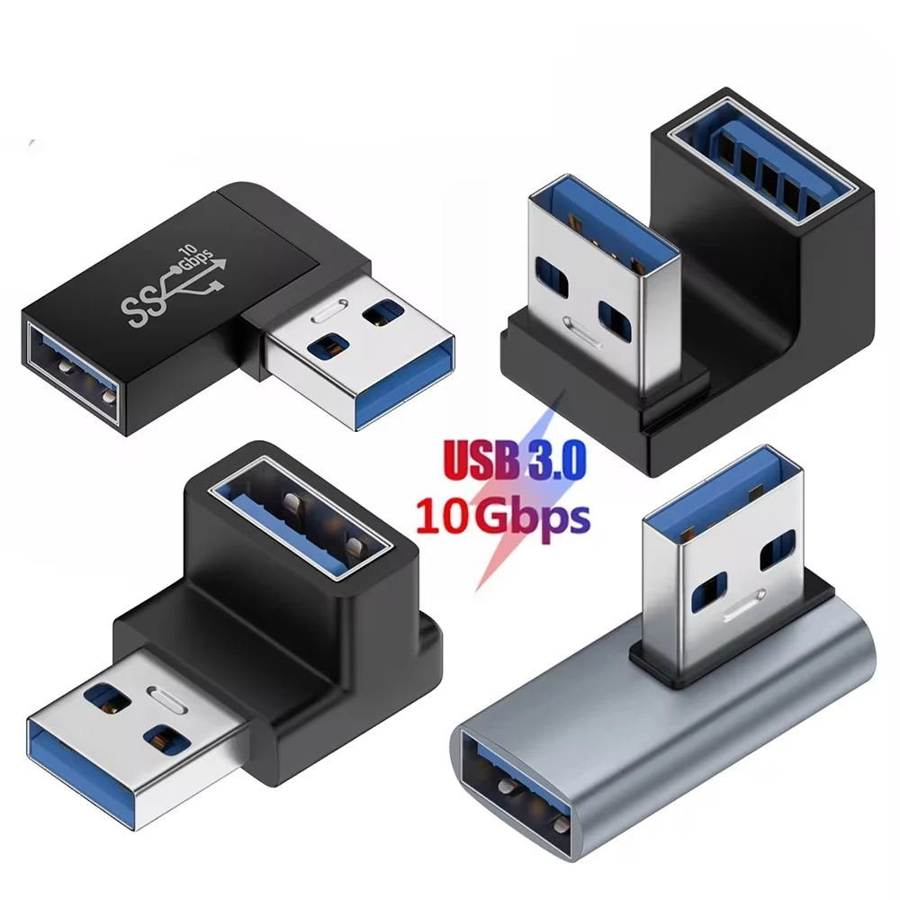 USB 3.0 Extension Adapter 90 Degree Right Angle OTG Adapter Upward Elbow 10Gbps High Speed USB Adapter Connector for PC Macbook