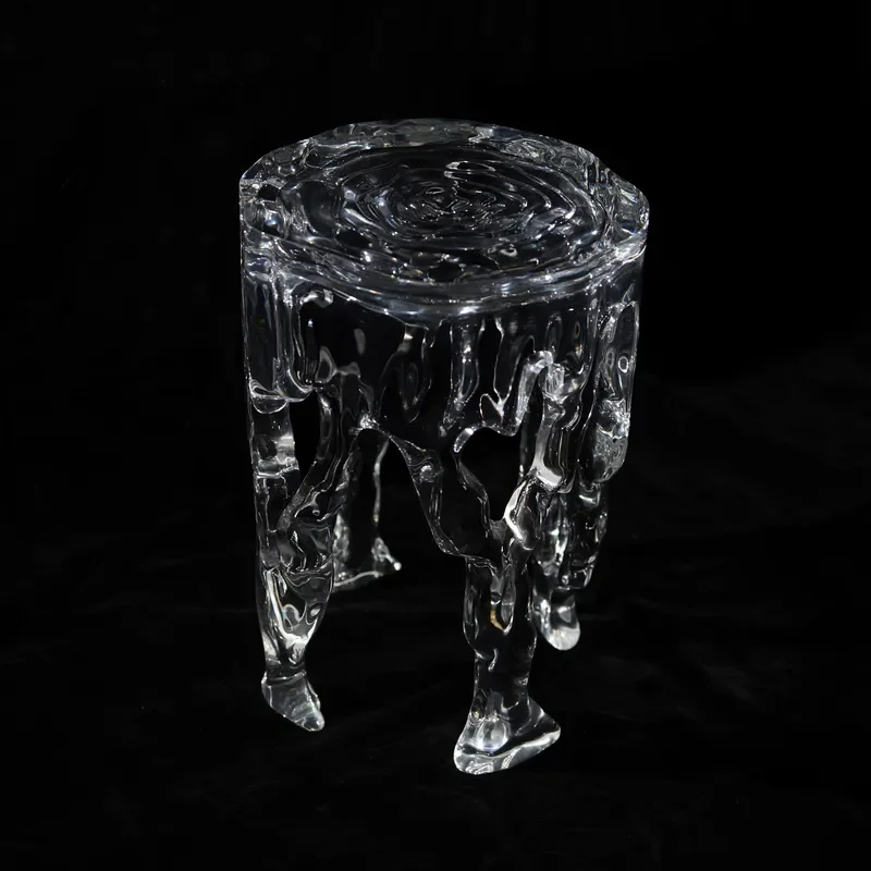Modern Acrylic Side Table Creative Waterfall Sculpture End Table Luxury Living Room Decor Multifunctional Coffee Table Stool