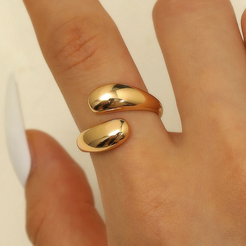 حلقة مفتوحة هندسية مجوفة للنساء بسيطة على شكل دمعة قابلة للتعديل، خاتم إصبع السبابة، مجوهرات عصرية غير رسمية متعددة الاستخدامات، هدية قابلة للتكديس #2