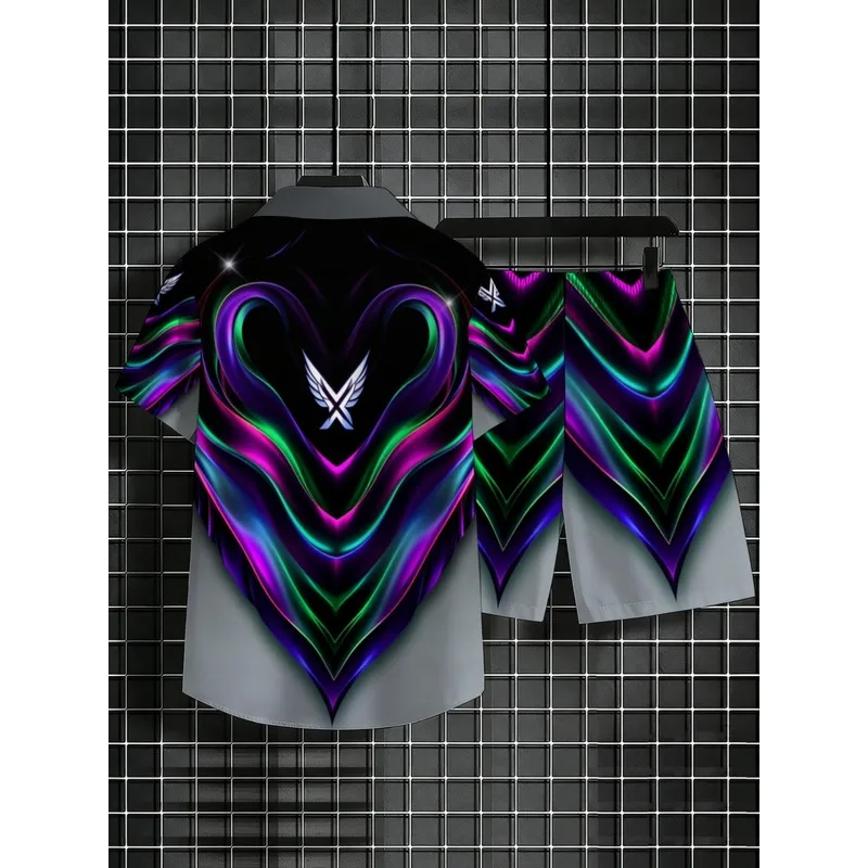 Men's Neon Print Shirt And Shorts Two Piece Set Polyester Summer Beach Pool Party Casual Outdoor Wear Outfit view 4