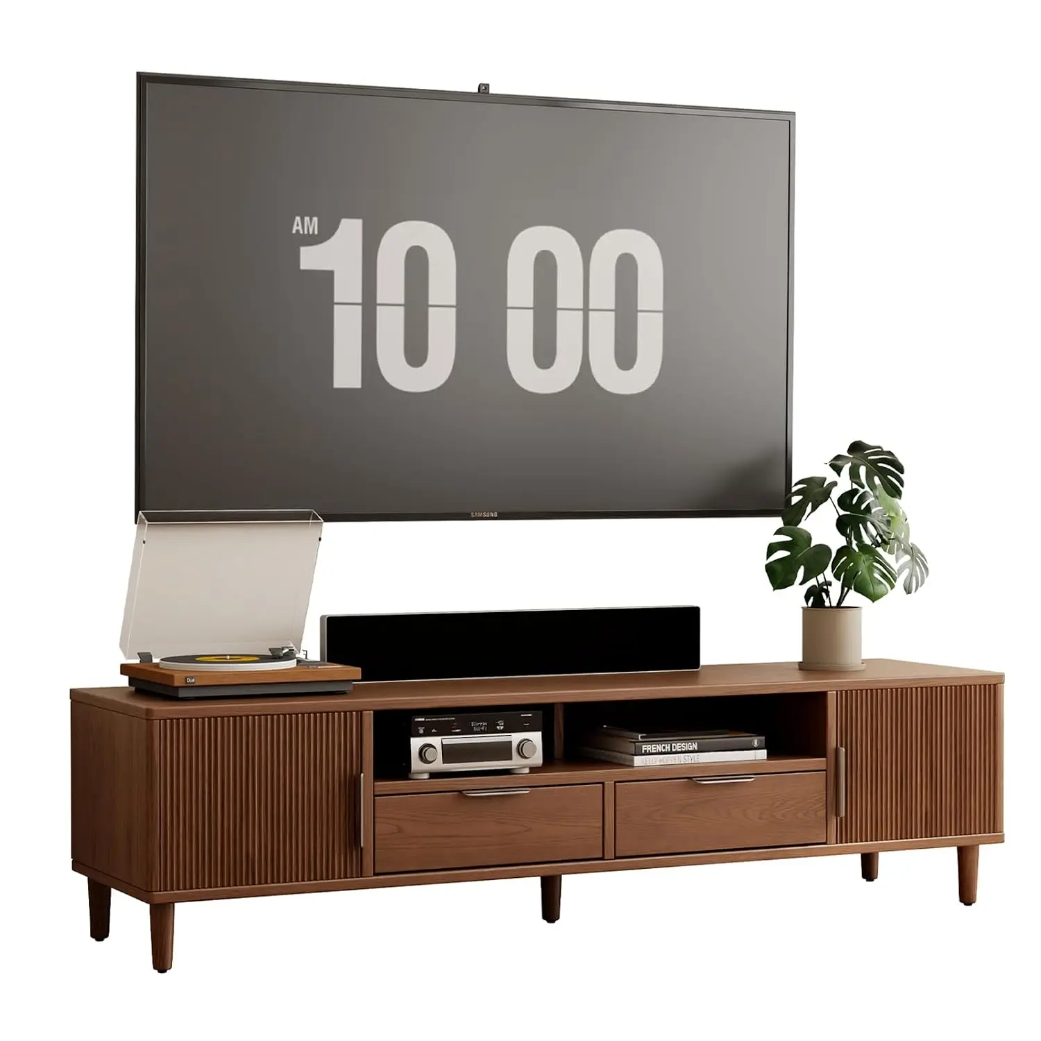 Mid-Century TV Stand Fits 60in TVs Fluted Storage Doors Cable Management Entertainment Center Living Room, Customized