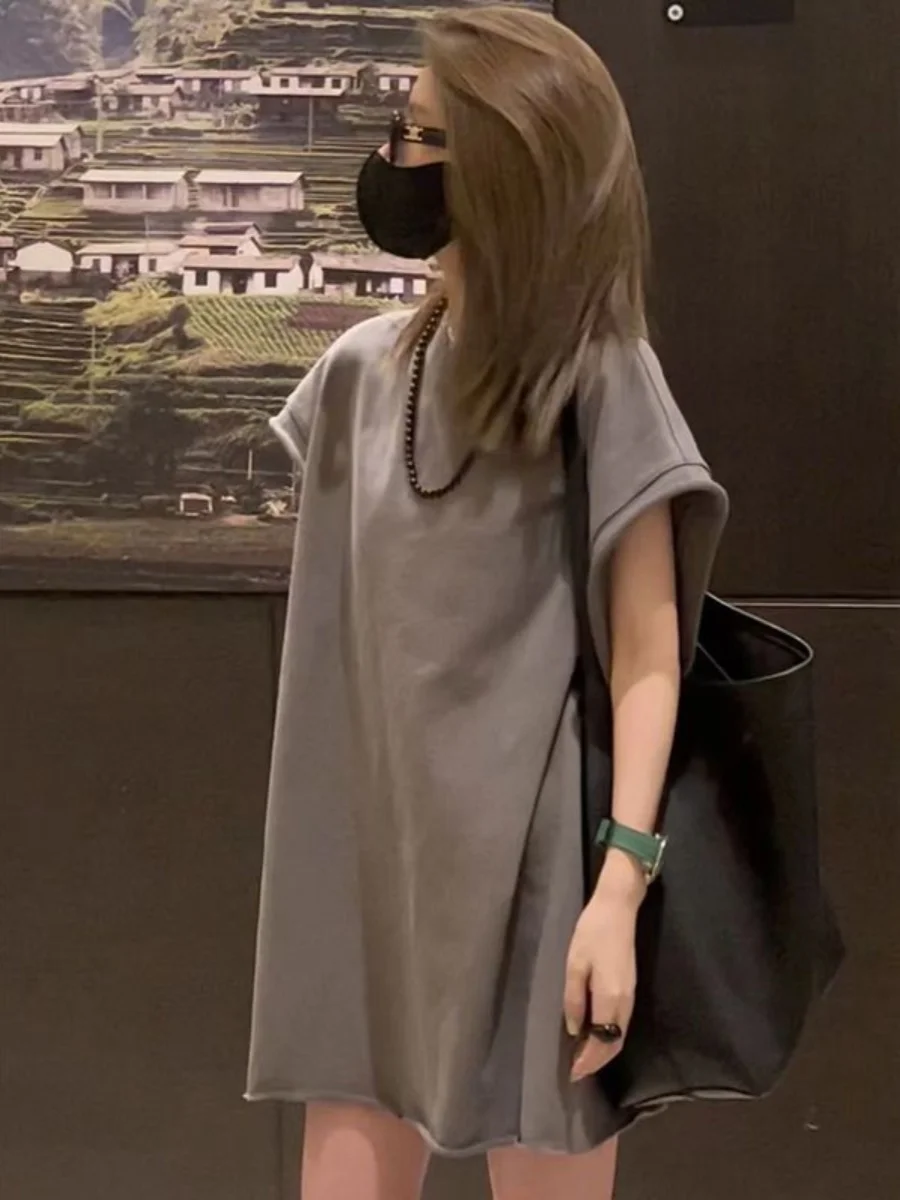 

Женская футболка больших размеров (до 136 кг), свободного кроя, средней длины, с коротким рукавом, в стиле «ленивый шик», летний повседневный топ без низа