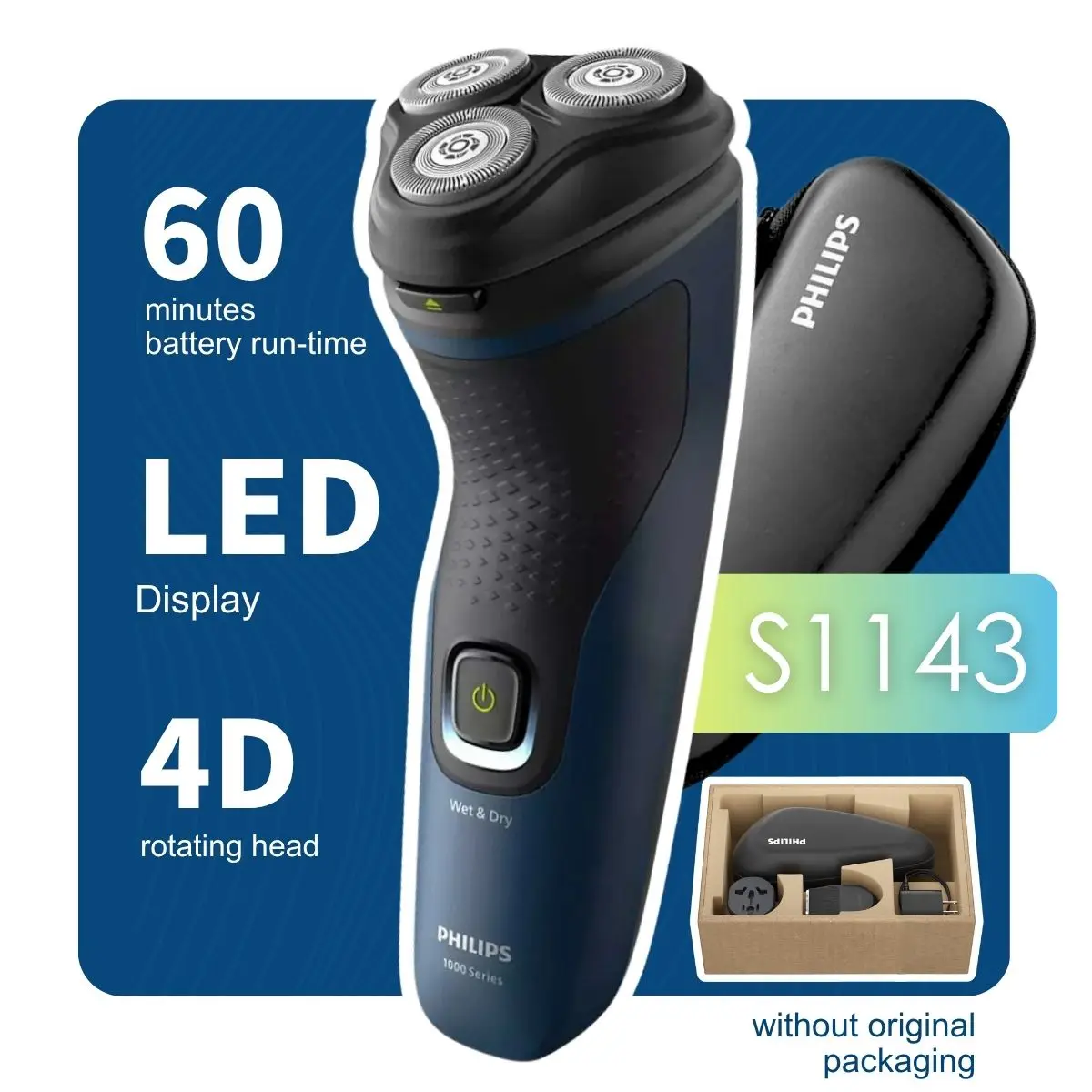 Philips Norelco Razor Series 2000 S1143، بدون عبوة أصلية، شفرات ComfortCut، رؤوس مرنة 4D، مفتوحة بلمسة واحدة #1