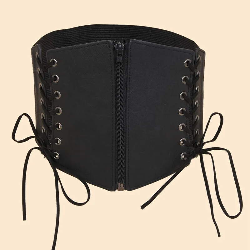 Cintura Corsetto da Donna, Fascia Punk per Abiti, Nuova Cintura con Cerniera, Elastica e Larga, Nera, per Ragazze