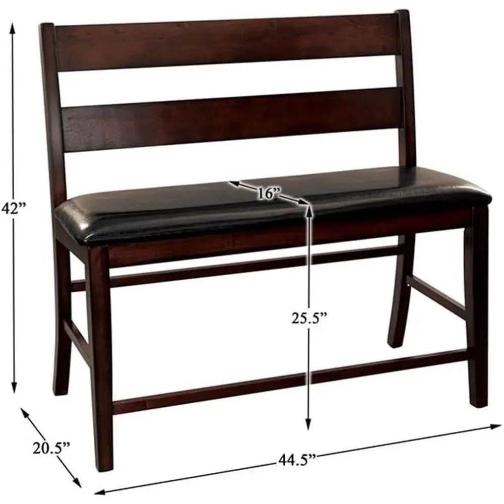 Row 44.5 Inches Wood Counter Height Dining Bench with Back for Kitchen Seating, in Cherry